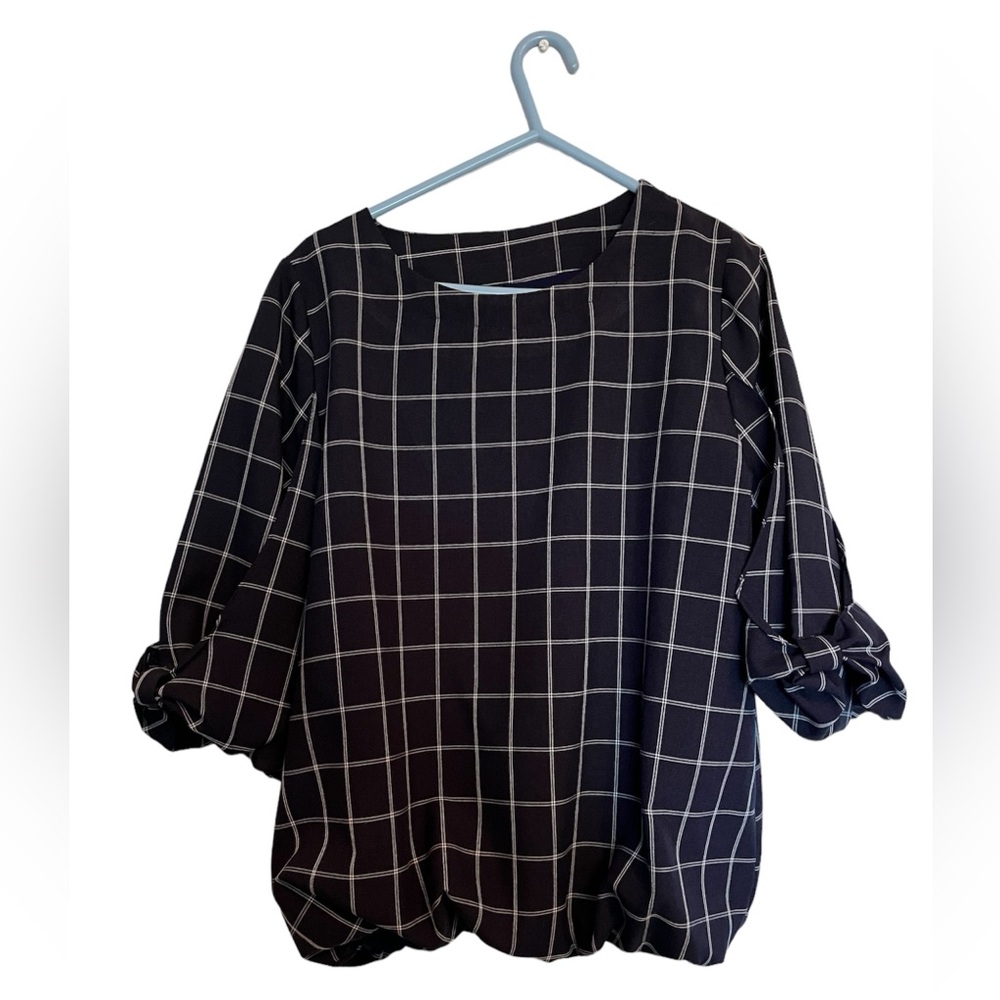 korean striped navy lantern ribbon mid length sleeve blouse